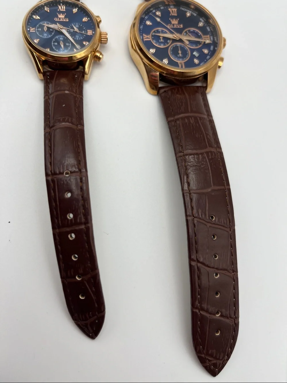 Set of 2 Olevs Gold Case Watches with Blue Dial